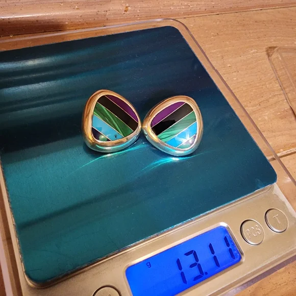 Silver and Multicolor Geometric Earrings - Picture 4 of 4